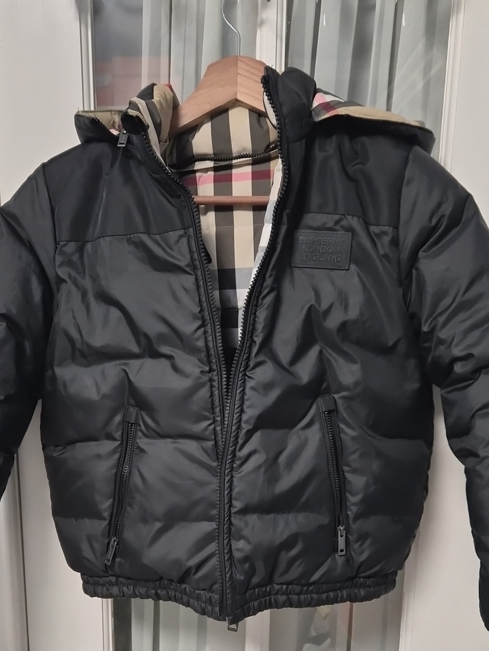 Burberry Black Puffer Jacket with Check Lining